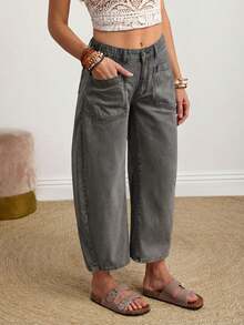 EMERY ROSE Quần jeans ống loe rách cỡ lớn - Màu xám đen - Xem 4