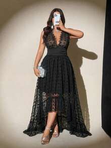 Viva Relle Plus Size Sleeveless Elegant Romantic Versatile Dress - Black - View 5