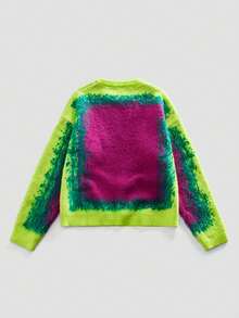 ROMWE MEN Street Life Spring Casual Graphic Men'S Loose Fit Crew Neck Jacquard Knit Long Sleeve Sweater - Green - View 2