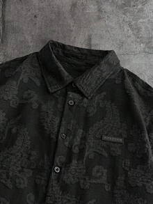 AXEPEAK Men's Casual Button-Down Short Sleeve Shirt, Street Fashion - Black - View 5