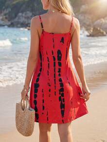 Sylviya 女士休闲扎染吊带背心连衣裙，适合度假 - 紅色 - 查看 2