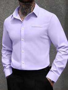 Manfinity Bizformal Áo sơ mi dài tay nam màu trắng, kiểu dáng công sở thường ngày. - Màu tím - Xem 4