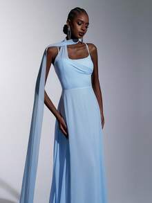 Elitara 优雅奢华蓝色弹力针织吊带亮片伴娘礼服 - 淺藍色 - 查看 5