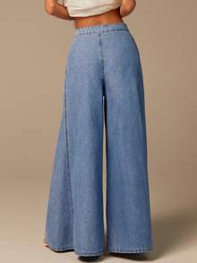 COSMINA Women's Casual Wide Leg Straight Jeans, Elegant Denim Pants, Blue Ladies Jeans, Single-Breasted Button Design, Relaxed Fit Denim Trousers, Fashionable Outfit, Suitable For Street Photography - Blue - View 5