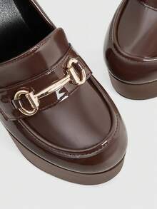 CUCCOO LuxiPop Giày đế xuồng mũi tròn ngoài trời dành cho nữ, trang trí cúc vàng, chất liệu PU, giày cao gót thời trang thoải mái, thích hợp mang hàng ngày và dự tiệc. - màu nâu - Xem 6