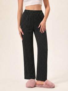 Loomlin 女士棉质撞色圆点图案家居睡裤