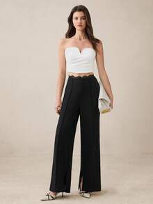 SHEIN Tall CURVE 新款加大码女式高个女孩黑色休闲蕾丝拼接阔腿裤，高腰设计，显瘦显腿长，适合高个女性。适合所有季节和场合，适合高个女孩和女性，夏季阔腿裤，夏季休闲装，夏季度假装，女士长裤，春季装，阔腿裤，办公裤，优雅裤，休闲裤，夏季高腰显瘦阔腿裤，优雅女士礼服裤，优雅派对裤，女士优雅裤，优雅长裤，女士度假装，女士假日装，夏季假日装服装、夏季度假服装、女士休闲裤、女士性感裤、狂欢节服装、2026年狂欢节女士造型、2026年狂欢节女士服装、狂欢节女士服装 - 黑色 - 查看 2