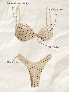 Elavelle Springbreak Women Polka Dot Random Print Spaghetti Strap Twist High Cut Sexy Bikini Set For Women Summer Beachwear