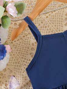 SHEIN 女婴碎花印花遮阳帽连衣裙 - 藏蓝色 - 查看 5