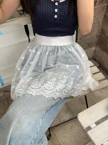 FRIFUL Váy ngắn lưới thêu hoa dành cho nữ, kiểu dáng thường ngày. - trắng - Xem 7