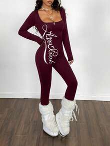 StreetHx Women's Black Square Neck Printed Jumpsuit - Red Violet - View 5