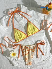 Swim Mod Bộ bikini hai mảnh dành cho nữ, kiểu dáng thường ngày, thích hợp cho kỳ nghỉ biển, với họa tiết in màu sắc tươi tắn và chất liệu vải mềm mại. - Nhiều màu - Xem 5