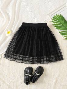 SHEIN 青少年女孩都市通勤休閒裙褲，時尚百搭適用各種場合，黑色裙褲，青少年女孩時尚薄紗裙，春季 - 黑色 - 查看 6