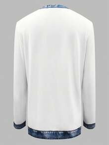 EMERY ROSE Women's Casual Denim Puppy Print Round Neck Long Sleeve T-Shirt - Multicolor - View 2