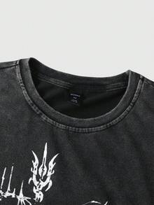 ROMWE MEN 男士动漫印花做旧破洞T恤 - 黑色 - 查看 5