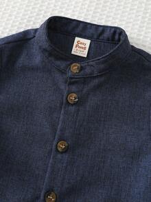 Cozy Pixies 2pcs Baby Boy Solid Color Short Sleeve Cardigan Top And Striped Elastic Waist Pants Set - Multicolor - View 3