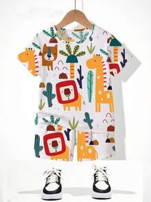 Fantacosmos 2件套小男孩圆领短袖全身印花T恤和休闲时尚短裤 - 彩色 - 查看 1