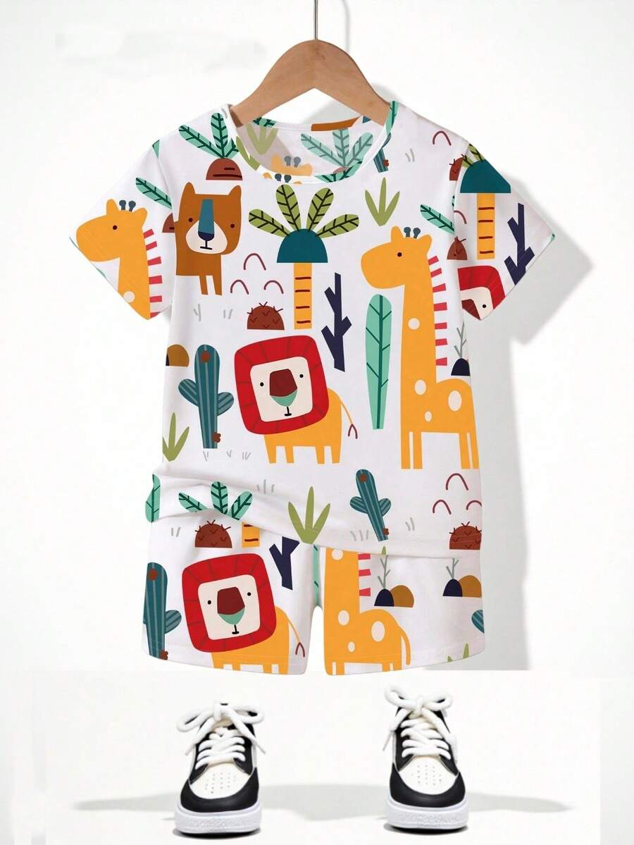 Fantacosmos 2件套小男孩圆领短袖全身印花T恤和休闲时尚短裤 - 彩色 - 查看 1