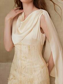 MOTF PREMIUM WOMEN'S ELEGANT LACE PATCHWORK MERMAID HEM LONG DRESS, SPRING/SUMMER - Apricot - View 3