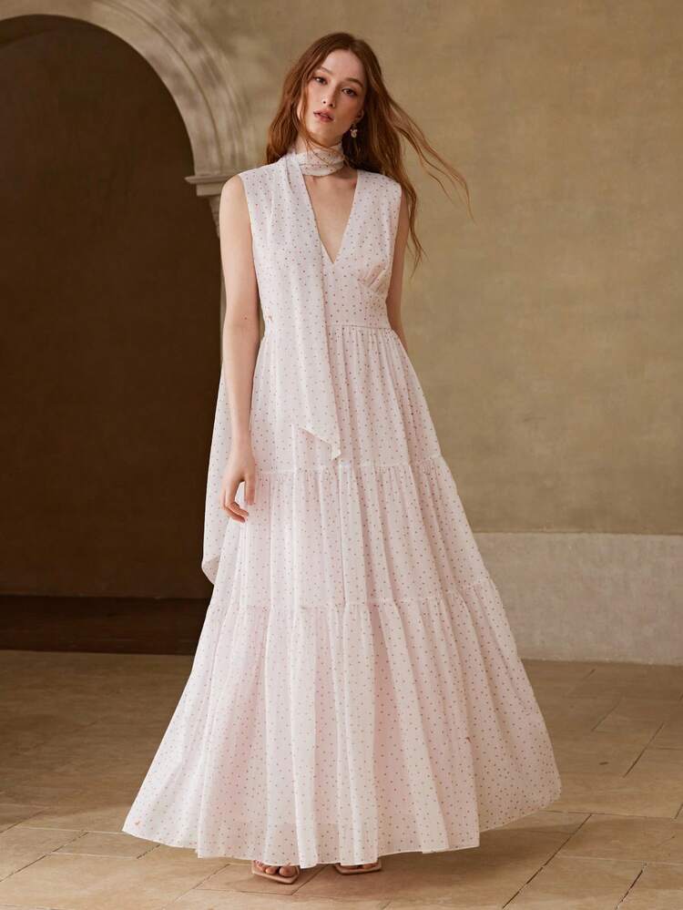 WOMEN'S POLKA DOT PRINT LONG DRESS, SPRING/SUMMER