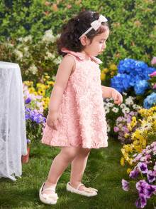 Cute & Elegant Apricot Floral Mesh Summer Dress For Baby Girl