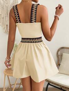 Breezaya Bộ áo liền quần xếp ly phối nơ, thích hợp cho kỳ nghỉ hè của nữ. - Màu be - Xem 2