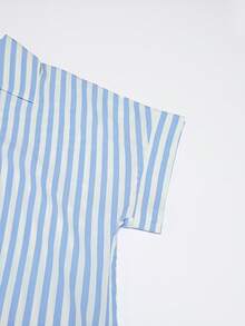Franclia Conjunto casual y elegante de camisa de manga corta de corte holgado a rayas y shorts de color contrastante para mujer (con cinturón), versátil para vacaciones, negocios, citas, fiestas, playa y uso diario en verano - Multicolor - Ver 5
