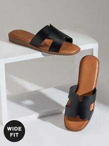 SHUZIA Women's Wide-Fit Comfy Everyday Summer Vacation Casual Flat Sandals - Black - View 1