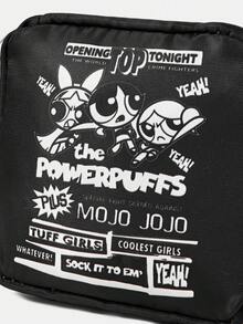 THE POWERPUFF GIRLS X SHEIN 1个印花洗漱包，旅行收纳化妆包，可装旅行必需品和化妆品 - 黑色 - 查看 3