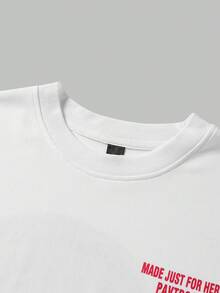 Manfinity Hypemode Men's Casual Slogan & Floral Print Round Neck Short Sleeve T-Shirt, Versatile For Daily Wear - White - View 3