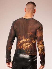 FeverCity Men's Round Neck Graphic Print Versatile Commuting Long Sleeve T-Shirt Men Mesh Top Gay Men Clothes Mesh Men Sheer Top Men Sexy Top Men Graphic Tee - Multicolor - View 7