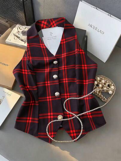 GlowEve Camisa a cuadros elegante y casual de mujer con un solo abotonado