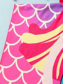 SHEIN Young Girl Knitted Terry Hooded One-Piece Cute Mermaid Pattern Jumpsuit, Suitable For Vacation Baby Beach Towel