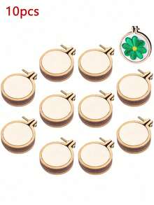 10pcs Mini Embroidery Hoop Ring Wooden Cross Stitch Frame Handmade Pendant Crafts Embroidery Kit - As Picture - View 8