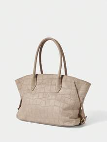 SHECARRY Apricot Tote Bag, Crocodile Embossed Suede Retro Handbag - Apricot - View 3