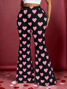 Maweii 大码女式爱心印花休闲裤 - 黑色 - 查看 1