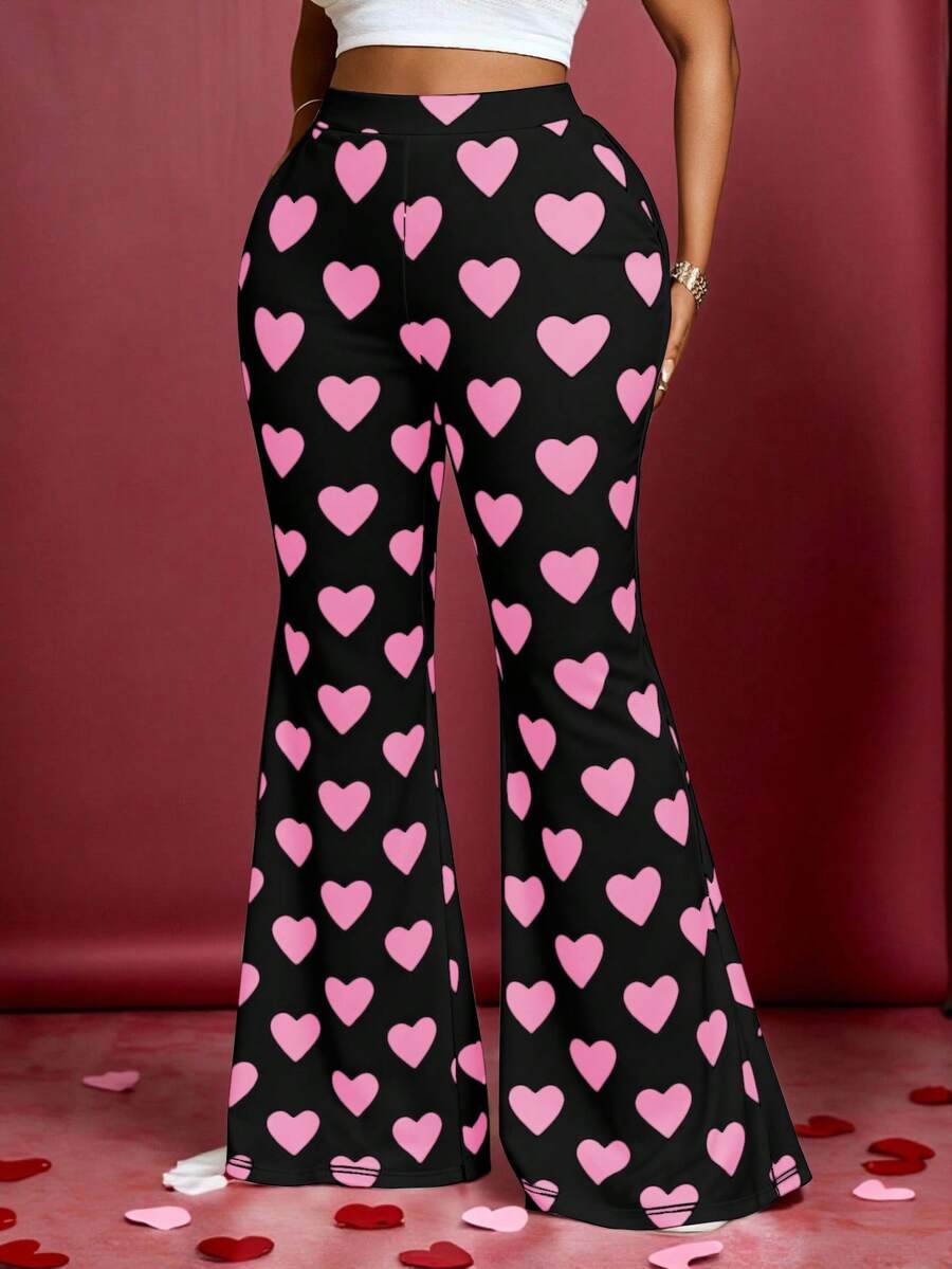 Maweii 大码女式爱心印花休闲裤 - 黑色 - 查看 1