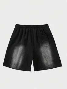 ROMWE MEN Street Life Quần short nam phong cách đường phố, in họa tiết, có dây rút. - màu đen - Xem 2