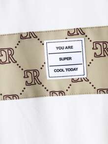 Vacaura 男童夏季休闲短袖T恤短裤套装（2件套），白色T恤搭配卡其色字母印花短裤，宽松圆领T恤，舒适时尚的日常/校园服装 - 白色 - 查看 7