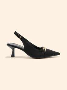 CUCCOO BASICS Zapatos de mujer con cadena metálica, hebilla, cómodos, de punta puntiaguda y tacón bajo sin talón, adecuados para ir al trabajo, vacaciones y diversas ocasiones - Negro - Ver 2
