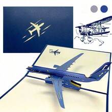 1pc 3D Airplane Model Greeting Card Creative Hand Hollowed Out Paper Paper Cuttings Party Gift Holiday Supplies Birthday Wishes Card,Back To School,School Supplies - Multicolor - View 1