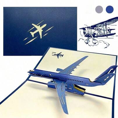 1张3D飞机模型贺卡，创意手工镂空纸艺剪纸，派对礼物，节日用品，生日祝福卡，返校季，学习用品
