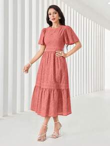 Modelyn Đầm maxi màu tím hoa cà trơn, thanh lịch, khoét rỗng, thêu họa tiết, thích hợp cho mùa hè. - Màu Hồng  San hô - Xem 5