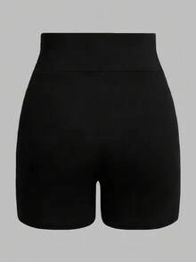 SHEIN سراويل ضيقة ملونة بسيطة متعددة الاستخدامات للبنات المراهقات للارتداء اليومي - الأسود - مشاهدة 4