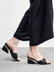 CUCCOO BIZCHIC Women's Fashion Open Toe High Heel Mule Sandals For Daily Wear Spring Shoes - Black - View 3