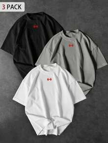 Sport MetroGents 男士夏季休闲哑铃字母印花运动T恤 - 黑色 - 查看 2