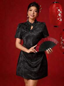 Elenzga 大码提花针织镂空连衣裙，春夏款 - 黑色 - 查看 6