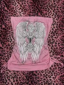 Noixe Women's Casual Wing & Cross Print Side Drawstring Tube Top, Summer - Multicolor - View 1