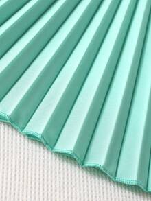 Elladie kids 女童褶皱领系带中长连衣裙，优雅高贵的假日连衣裙 - 薄荷綠 - 查看 5