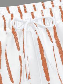 Manfinity Swimmode 男士条纹印花沙滩度假休闲短裤 - 黃色 - 查看 6